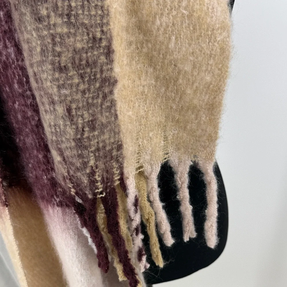 Lucky Brand Plaid Scarf in Burgundy, Cream, and Tan